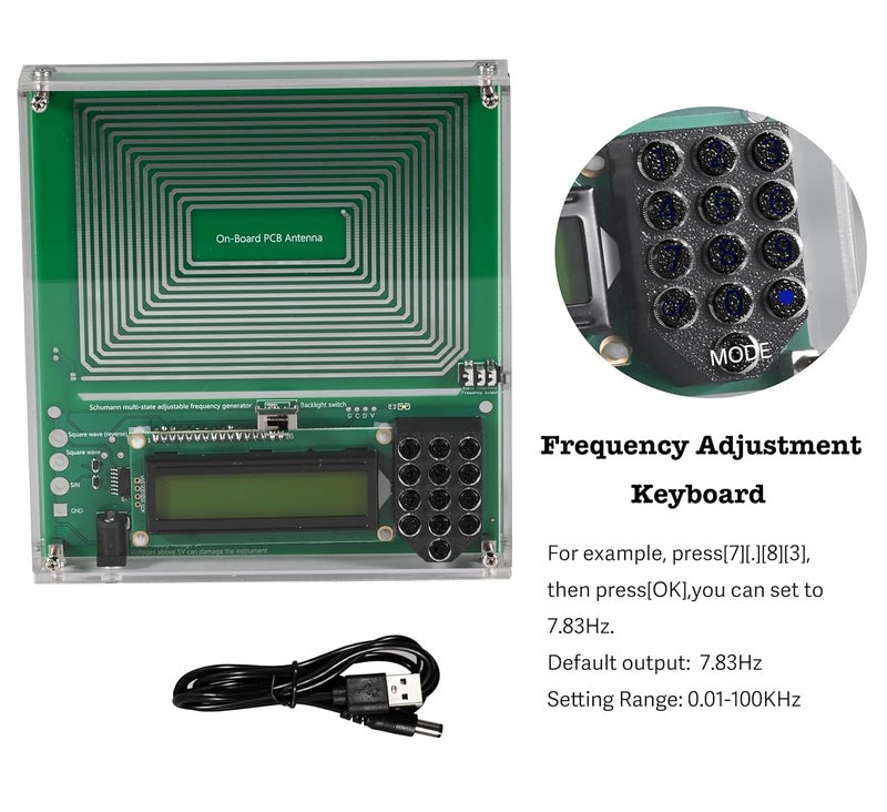 DEANFINN 0.01Hz-20kHz Adjustable Schumann Resonance Generator, Schumann Sound Frequency Generator with Acrylic Case for Stress Relief, Relaxation, Sinusoidal□ Wave, USB Powered, 5.9''*5.5'' - Image 5